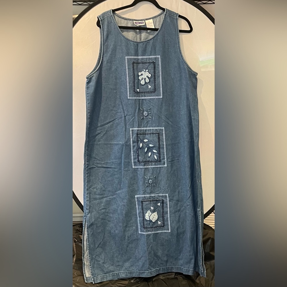 Denim Maxi Dress with Embroidered Details